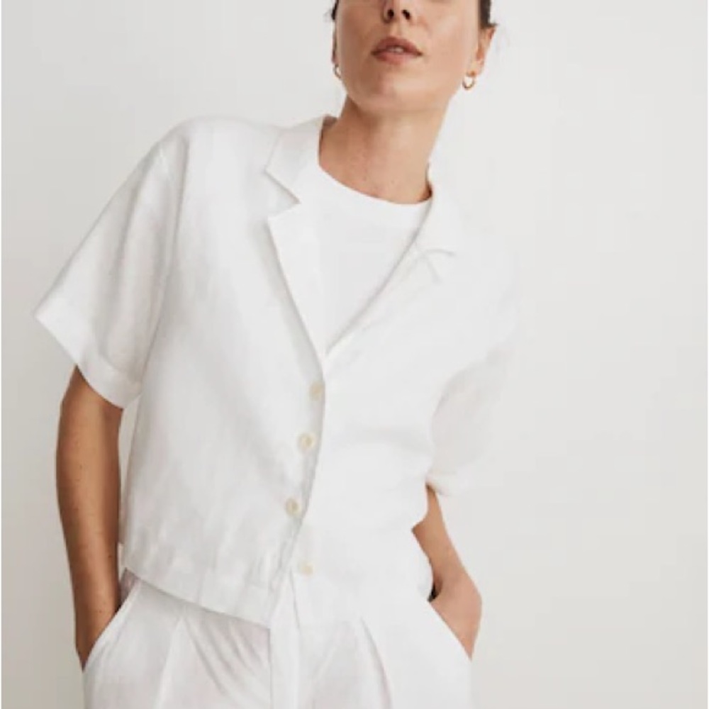 Madewell White Short-Sleeve Button-Down Shirt
